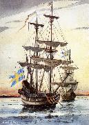 unknow artist kalmare nyckel och fagel grip pa alusborgsfjorden fore avfarden till nya sverige i borjan av november 1637 France oil painting reproduction